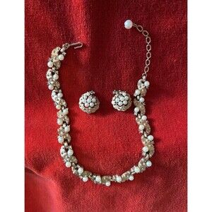 Crown Trifari Heavy Gold Plated, Cubic Zirc, Pearl Necklace & Matching Earrings